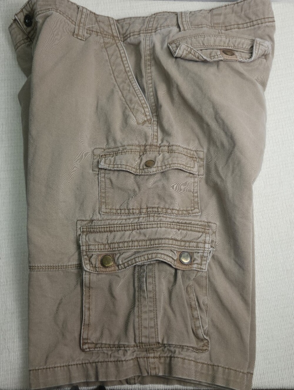 Iron Co Mens Cargo Shorts Khaki Tan Utility Cotton Snap Pocket Casual Size 34